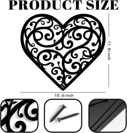 Vineland Black Metal Heart Wall Art, 11.8 x 10.6 Inch Modern Minimalist Sculpture, Floral Scroll Pattern Design, Home Decor for Living Room Bedroom