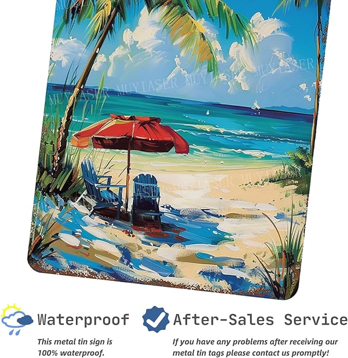 Beach Metal Signs Vintage Signs Retro Aluminum Tin Sign for Beach Kitchen Office Home Bar Cafe Decor 8x12 Inch