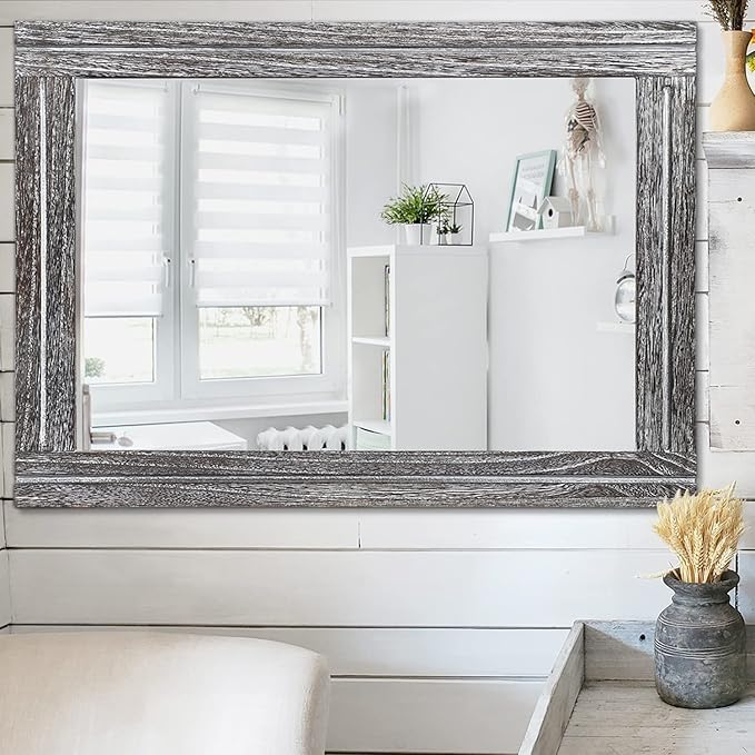 AAZZKANG Rustic Mirrors Large Wood Framed Wall Mirror 28"x20" Rectangle for Bedroom Bathroom Farmhouse Entryway