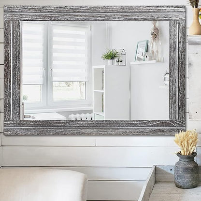 AAZZKANG Rustic Mirrors Large Wood Framed Wall Mirror 28"x20" Rectangle for Bedroom Bathroom Farmhouse Entryway