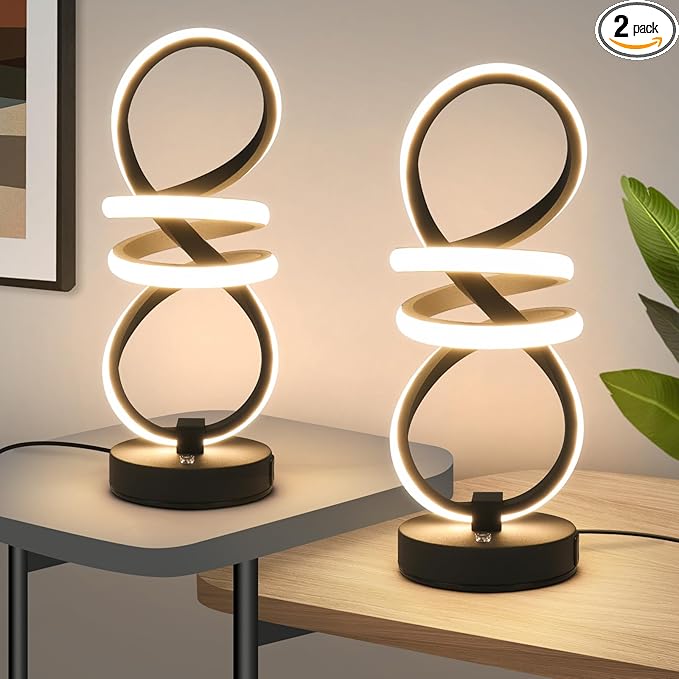Modern LED Table Lamp, Spiral RGB Table Lamp, Touch Dimmable LED Nightstand Lamp with USB/Type C, 7 Colors & 10 Light Modes Bedside Lamp for Bedroom, Living Room, Cool Lamps for Ideal Gift(2 PACK)