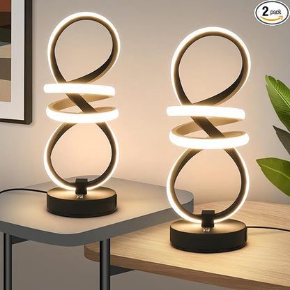Modern LED Table Lamp, Spiral RGB Table Lamp, Touch Dimmable LED Nightstand Lamp with USB/Type C, 7 Colors & 10 Light Modes Bedside Lamp for Bedroom, Living Room, Cool Lamps for Ideal Gift(2 PACK)