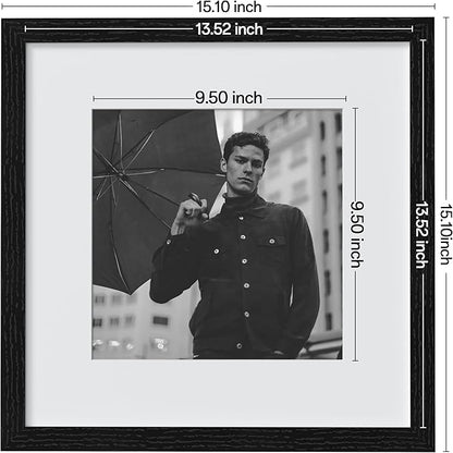 eletecpro 14x14 Picture Frames Set of 9, Classic Gallery Wall Frame Set Displays 10x10 Photos with Mat or 14x14 without Mat, Photo Frames Collage Wall Decor, Black Frames for Home Decor
