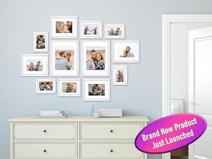 12 Pack Shadow Box Style Gallery Wall Frame Set – Deep Photo Frame Set with Mat for 8x10, 5x7 and 4x6 - Multiple Sizes Picture Frame Set for Wall Collage – Assorted Picture Frames for Wall (White)