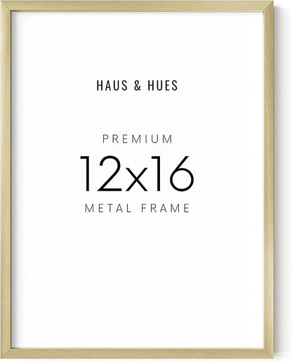 HAUS AND HUES 12x16 Gold Picture Frames - Modern, Metallic Wall Decor for Bedroom, Living Room, Office Poster Display - Gold 12x16 Poster Frames