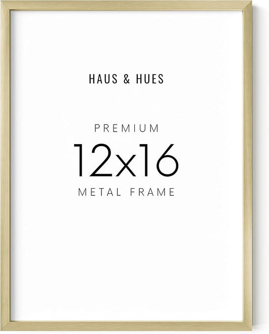 HAUS AND HUES 12x16 Gold Picture Frames - Modern, Metallic Wall Decor for Bedroom, Living Room, Office Poster Display - Gold 12x16 Poster Frames