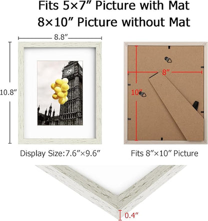 8x10 Picture Frame Set with Mat for Wall Collage - 6 pcs Distressed White Farmhouse Photo Frames for Hanging Wall or Tabletop Decor