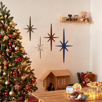 Blulu 4 Pcs Cast Iron Starburst Shaped Wall Decor Metal Mid Century Modern Decor Retro Atomic Stars Wall Art Elegance Accents Vintage Celestial Whimsigoth Hangings for Home Office Room(Neutral)
