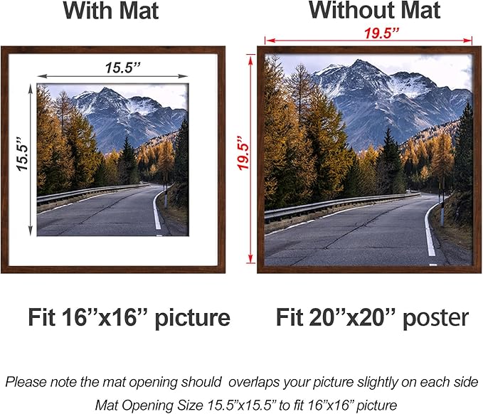 Yaetm 20x20 Picture Frame Brown Set of 3, Wood Grain Square Frames Display 16x16 with Mat or 20 x 20 without Mat, Gallery Wall 20x20 Frame for Wall Mounting (3 Pack, Brown)