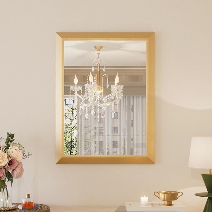 Amorho 24x32 Inch Bathroom Mirror, Gold Thick Metal Framed Wall Mirrors for Over Sink, Wall-Mounted Mirrors Perfect for Bedroom, Living Room, Entryway, Rectangle (Horizontal/Vertical).