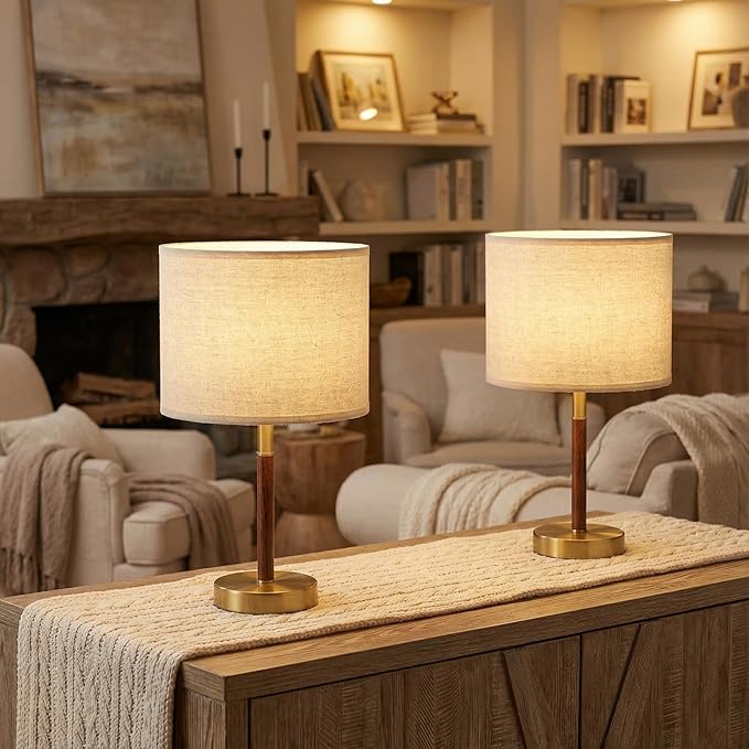 16.5'' Bedside Table Lamps Set of 2, Small Metal Accent Table Lamps with Linen Lampshade, Modern Simple Desk Lamps for Bedroom,Living Room, Office,Desk(Bulbs Included)
