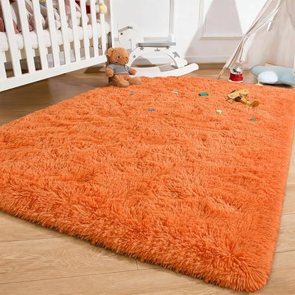 Andecor Shag Area Rug for Living Room, 5x8 Feet Orange Soft Fluffy Indoor Plush Throw Rugs for Bedroom Girls Kids Room Nursery Dorm Home Decor Carpet
