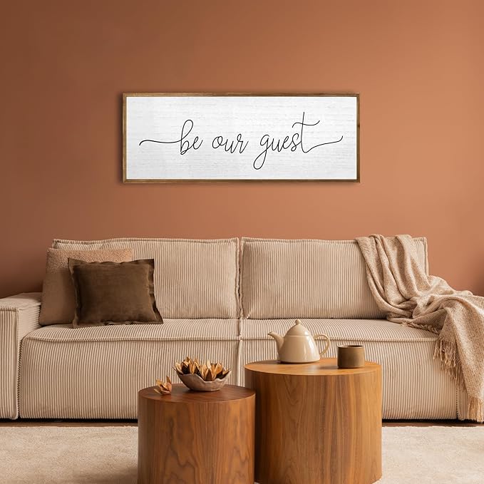 Be Our Guest Wall Decor Sign 40''×15'' Large Rustic Farmhouse Family Guest Room Bedroom Above Bed Vintage Framed Wooden Wall Art Modern Signs Simple Entryway Hanging Decoration (Wood)