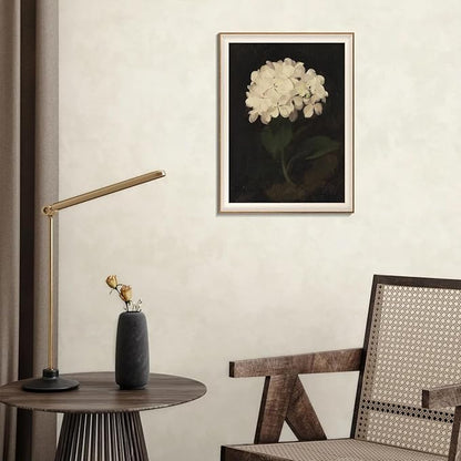 Framed Flower Wall Art, Vintage White Hydrangea Still Life Floral Art Prints, Moody Vintage Canvas Oil Painting, Antique Botanical Floral Wall Decor Pictures for Bedroom, Kitchen, Shelf, Bathroom Wall Decor - 16x24Inch