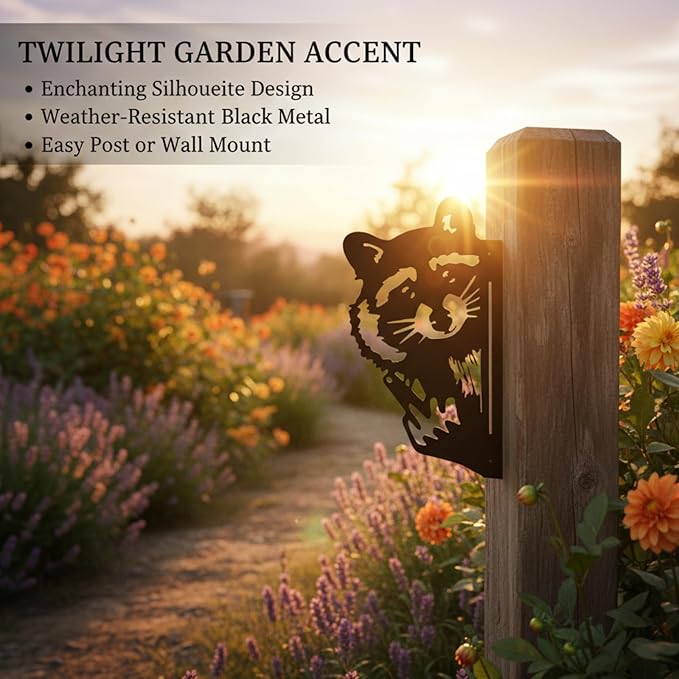 Quanqiuyi Funny Raccoon Wall Art - Rustproof Metal Sculpture for Outdoor Garden & Patio Decor, Wilderness Theme Novelty Gift
