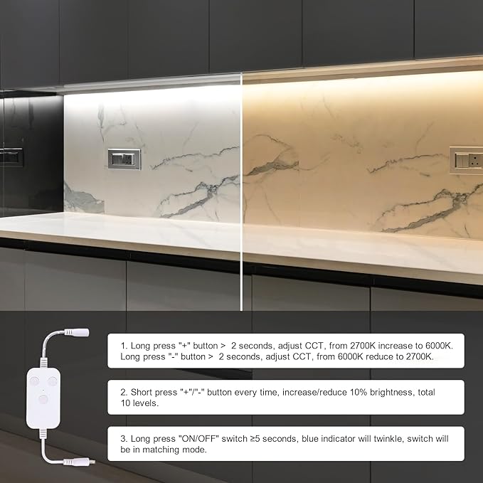 2pack 20inch Dimmable LED Under Cabinet Light Kit, 2700K to 6000K Smart LED Under Counter Lighting Fixture, Compatible with Alexa, Google Assistant, for Kitchen, Pantry, Shelf (White)