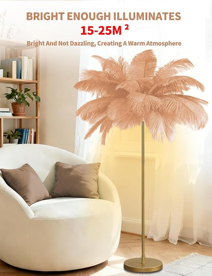 Feather Floor Lamp,Fluffy Ostrich Feather Floor Lamp for Bedroom,3 Color Temperatures Led Corner Modern Floor Lamps for Living Room Christmas Home Decor House Warming Gifts,63″ Height (Champagne)