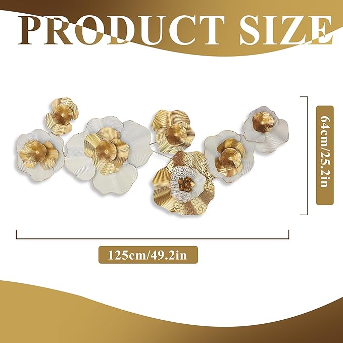 White Gold Abstract Wall Decor - Modern Metal Wall Sculptures, Large 3D Vertical 49"*25" Flower Wall Decor for Living Room, Dining Room, Bedroom
