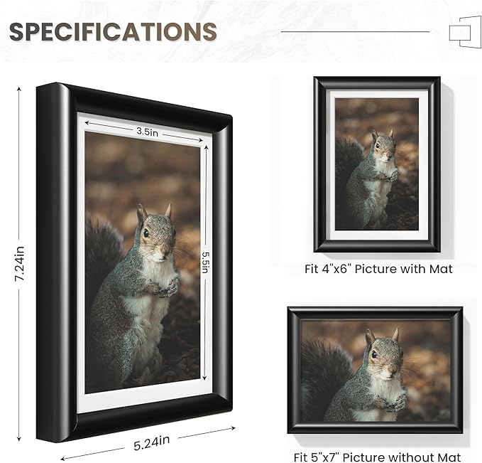Fun Memories 5x7 Picture Frame, Black Picture Frame 5 x 7, High-End Aluminum Photo Frames 5 by 7, 5x7 Frames with Real Glass and Matted to 4x6, 1 Pack