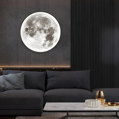 LITFAD Round Shape Wall Mount Light Simple Wall Lamp Moon LED Wall Sconce with Acrylic Shade for Living Room Bedroom Hotel - 110V-120V 24" Third Gear Dimming