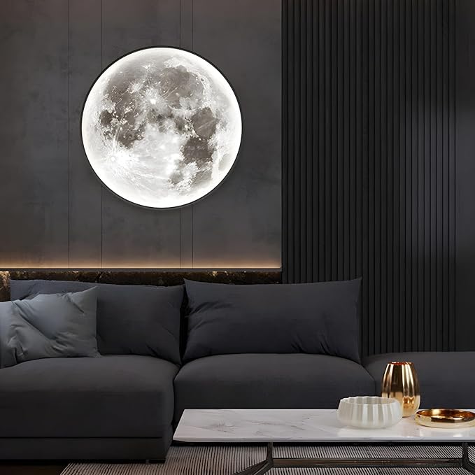 LITFAD Round Shape Wall Mount Light Simple Wall Lamp Moon LED Wall Sconce with Acrylic Shade for Living Room Bedroom Hotel - 110V-120V 20" Third Gear Dimming