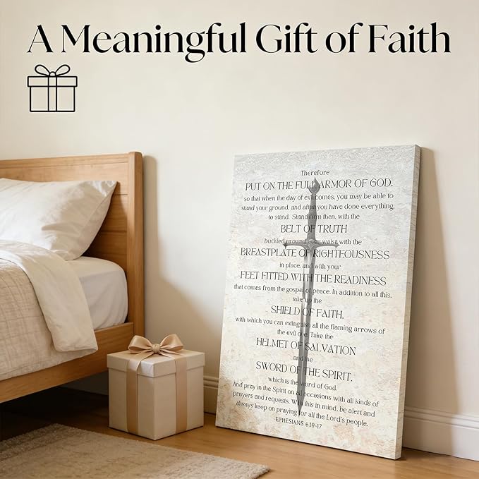 Christian Spiritual Armor Canvas Wall Art Ephesians 6:11 Bible Verse Painting Picture armor of god Wall Decor Religious biblical Poster Print Artwork for Church Office Bedroom 12x16in Wrapped Canvas