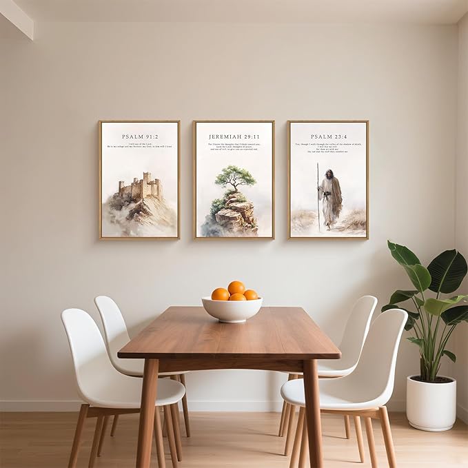 Jesus Christ Easter Bible Verse Story Framed Canvas Wall Art Set,Christian Religious Faith Resurrection Decor,Watercolor Beige Scripture Artwork for Church,Prayer Room,Living Room-24"x36"x3