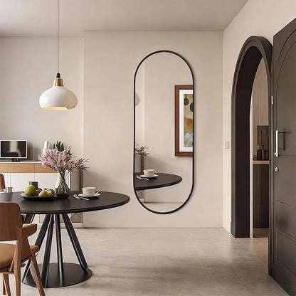 JJUUYOU Oval Full Length Mirror Black Metal Framed Bathroom Mirrors for Wall 63"X32" Inch Matte Bedroom Vanity Mirror Farmhouse Anti-Rust Tempered Glass Hangs Horizontally or Vertically Mirrors