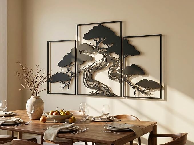 Vailla Tree of Life Wall Art Decor Set of 3 Wall Hanging Sculpture Modern Wall Home Decoration 3D Textured Sculptures for Living Room Bedroom Office Dinnig Room 3 Panels Family Tree Wall Hangings