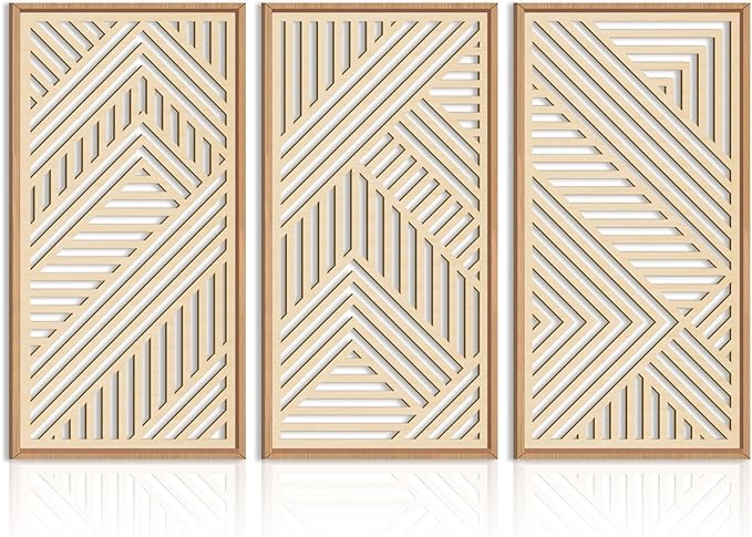 IARTTOP Large Boho Wooden Wall Art 16x32 Inch Framed Mid century Modern Wood Wall Decor Minimalist Modern Bohemian Decor for Dining Room Living Room Bedroom Set of 3
