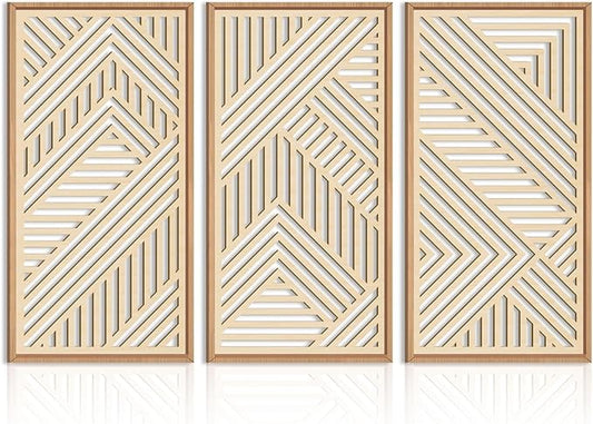 IARTTOP Large Boho Wooden Wall Art 16x32 Inch Framed Mid century Modern Wood Wall Decor Minimalist Modern Bohemian Decor for Dining Room Living Room Bedroom Set of 3