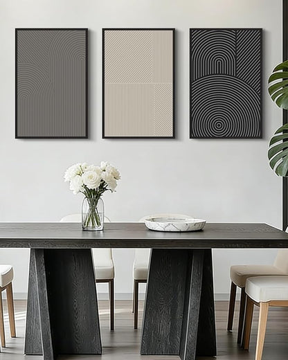 Drsoum Mid-Century Modern Framed Wall Art Large 16x24in Minimalist Abstract Boho Neutral Line Wall Decor Geometric Artwork Kitchen Dining Room Black Framed