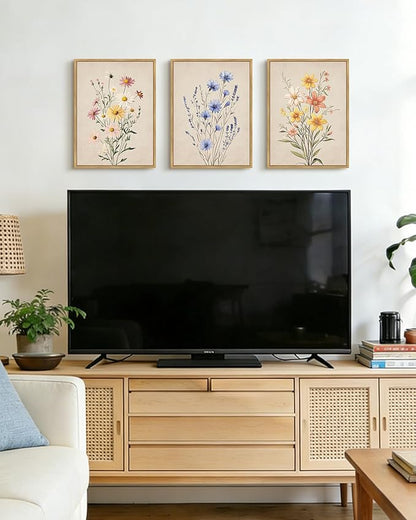 PHOPAGO Vintage Wildflower Bouquet Framed Wall Art Botanical Flower Wall Decor Modern Colorful Floral Living Room Bedroom Hanging Decor - 11x14in Natural Framed
