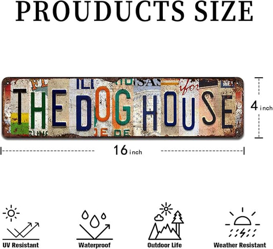 The Dog House Retro Metal Tin Sign - 4x16 Inch Rustic Wall Art for Garage, Man Cave, Farmhouse and Bar Décor, Vintage Industrial Style