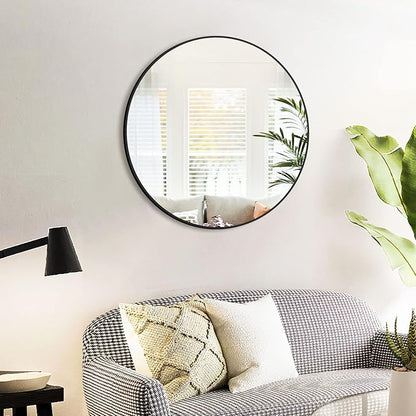 HARRITPURE Round Mirror 19.6" Black Wall Mounted Circle Mirror with Aluminum Alloy Frame Modern Design for Bathroom, Living Room, Vanity, Bedroom, Entryway