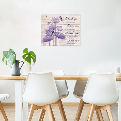 LB Purple Flower Motivational Wall Art Inspirational Quotes with Floral Dragonfly Canvas Wall Art Plant Pictures Wall Decor for Living Room Bedroom Bathroom Office Home Framed Ready to Hang 20x16 Inch
