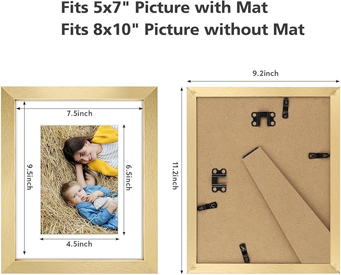 Golden State Art, 8x10 Picture Frame Set of 6 - Matted to 5x7 Photo - Engineered Wood Gallery Frame Set - Wall Mounting or Tabletop Display (Gold, 6 Pack)