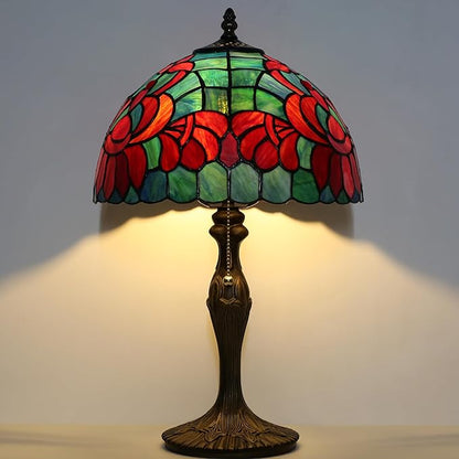 Tiffany Lamp Stained Glass Table Lamp Bedside Reading Lamp 12 x 19” Lotus Style Decorative Lamp for Desk Living Room Bedroom Study Office Light Home Decor Ambient Gift