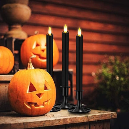 Upgraded Real Wax LED Flameless Black Taper Candles with Remote, KSWING 6 PCS Candlesticks Battery Operated 3D Flickering - 9.6" Long Realistic Fake Candle Sticks for Home/Wedding/Fireplace Xmas Decor