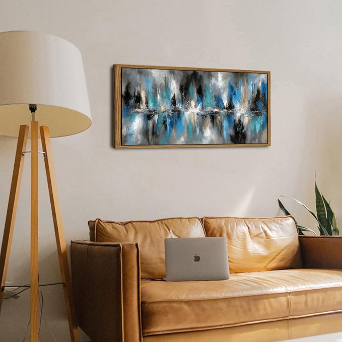 Black and Blue Abstract Canvas Wall Art Neutral Framed Painting for Living Room Office Colorful Brush Stroke Modern Artwork Contemporary Poster Pastel Minimalist Prints Bedroom Home Decorations 20x40