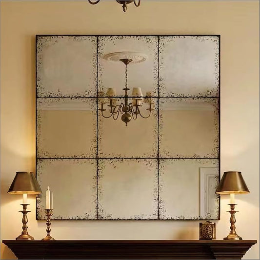 whitebeach Window Pane Black Mirror,Farmhouse Wall Mirror,Mantel Mirror for Fireplace/Entryway/Hallway/Living Room,36"X 36"