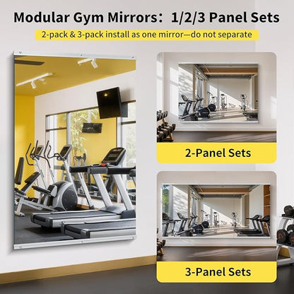 Home Gym Mirror - 80x40 Inch, 2PCS Frameless Tempered Glass Full Body Mirror for Wall Mount - Ideal for Yoga, Workout, Bedroom, Dance Studio (Silver)