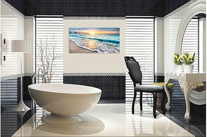 TutuBeer 1 Pcs Beach Wall Art Beach Wall Decor Blue Sea Sunset White Beach Ocean Wall Art Beach Pictures Wall Art Seascape Print on Canvas Ocean Decor Beach Decor for Bedroom Home Decor 16x32 inch
