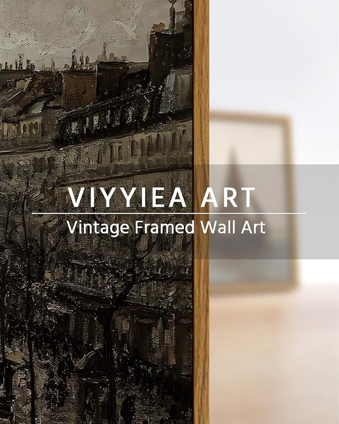 VIYYIEA Framed Canvas Wall Art Home Decor for Living Room Classical Cityscape Artwork Decorations Vintage Oil Painting Prints Parisian Street Wall Decor Bathroom Wall Pictures Farmhouse 12x16in