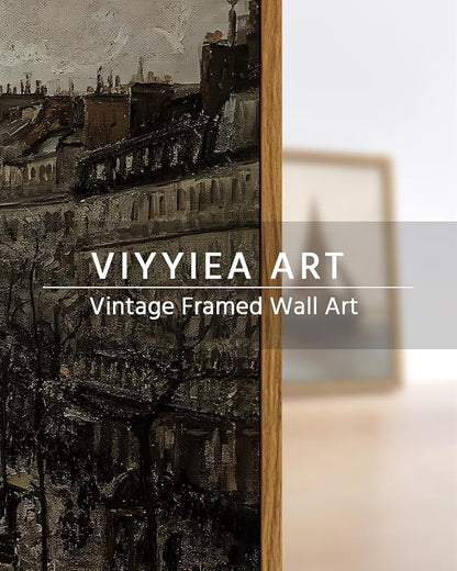 VIYYIEA Framed Canvas Wall Art Home Decor for Living Room Classical Cityscape Artwork Decorations Vintage Oil Painting Prints Parisian Street Wall Decor Bathroom Wall Pictures Farmhouse 12x16in