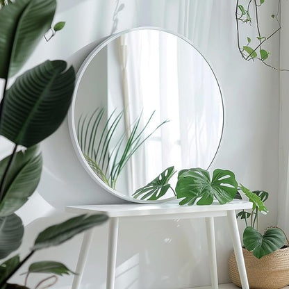 Sunniry White Round Mirror 30 inch, Large Round Mirror, Bathroom Mirror Matte Metal Frame, Circle Mirrors for Living Room, Bathroom, Wall, Hallway.