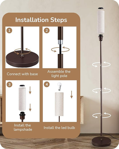 EDISHINE LED Floor Lamp for Living Room, 63.7in Modern Standing Lamp with 9W LED Bulb, 3 Color Temperature, Minimalist Floor Lamp for Bedroom, Office, Nursery, Foot Pedal Switch, Brown