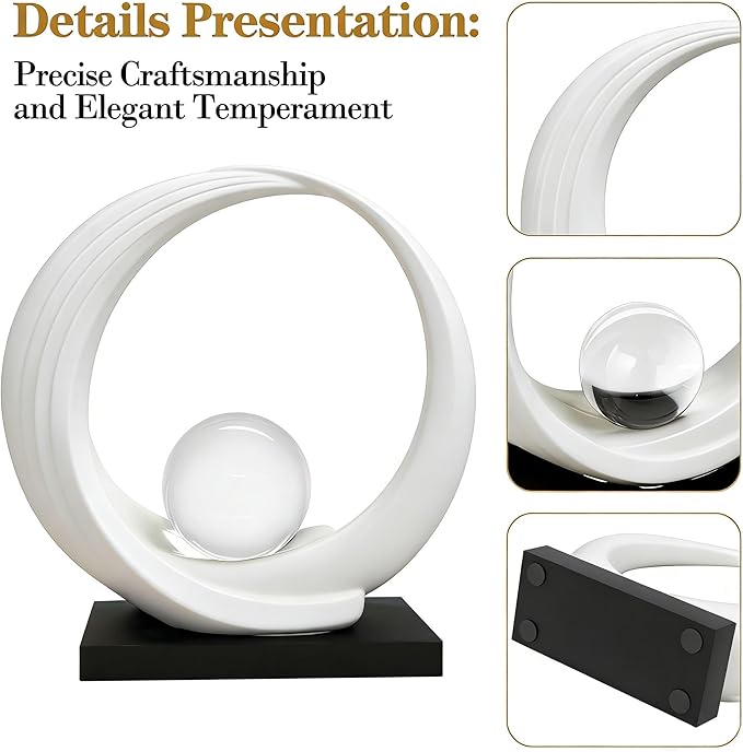 Dosker Golden Shelf Decor Statues,Coffee Table Modern Abstract Stripe Home Decor Sculpture,Desk Decor for Living Room,Office(White)