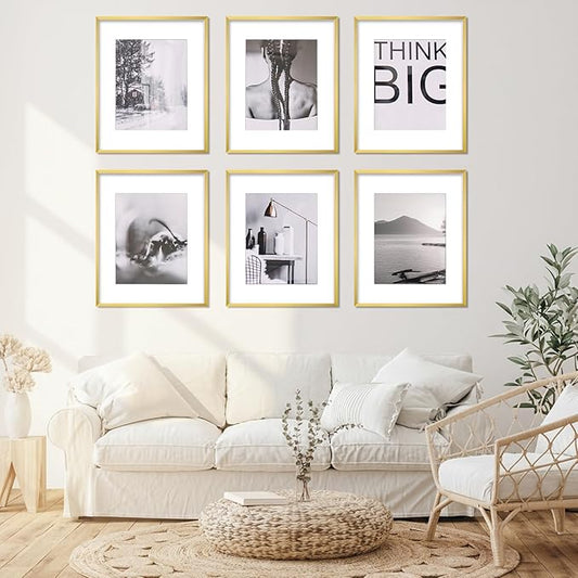 Fixwal 16x20 Poster Frame Set of 6 with Shatter Resistant Plastic Glass, Thin Border and Light Weight Photo Frames for Wall, Gift for Mother's Day, Father's Day, Graduation, Gold