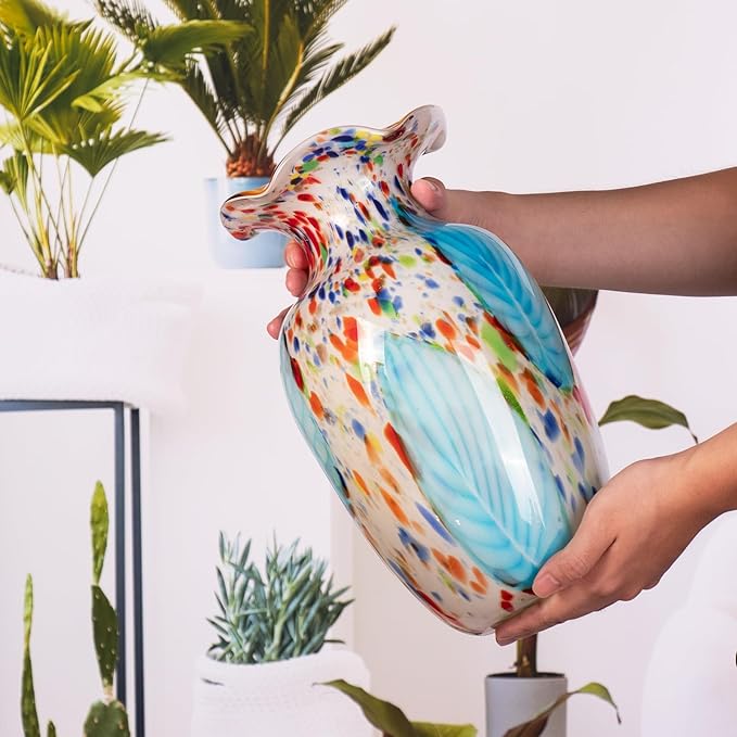 KAMMAK Colored Glass Vase, Beautiful Hand Blown Decorative Vase, Modern Art Vase for Flower Mantle Dining Table Centerpiece, Entryway Living Room Wedding Decoration, 8HPQSKQ014
